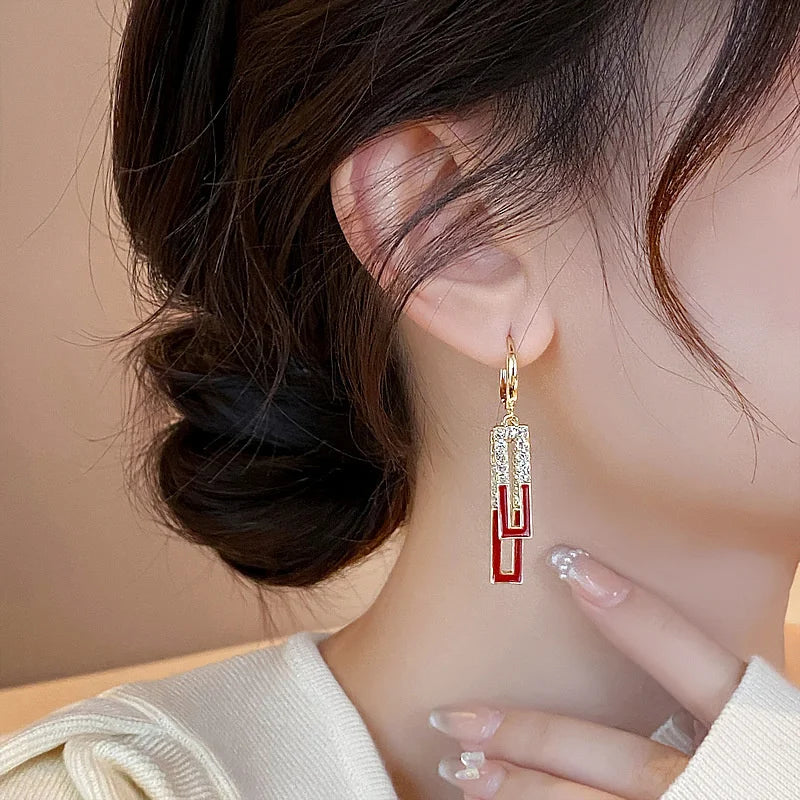 Shiny Zircon Square Hoop Earrings for