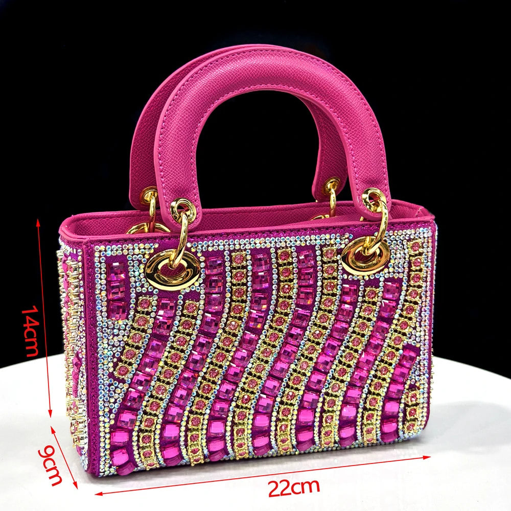 Shiny Italian Fashion Pointed Toe Heels & Rhinestone Bag Set