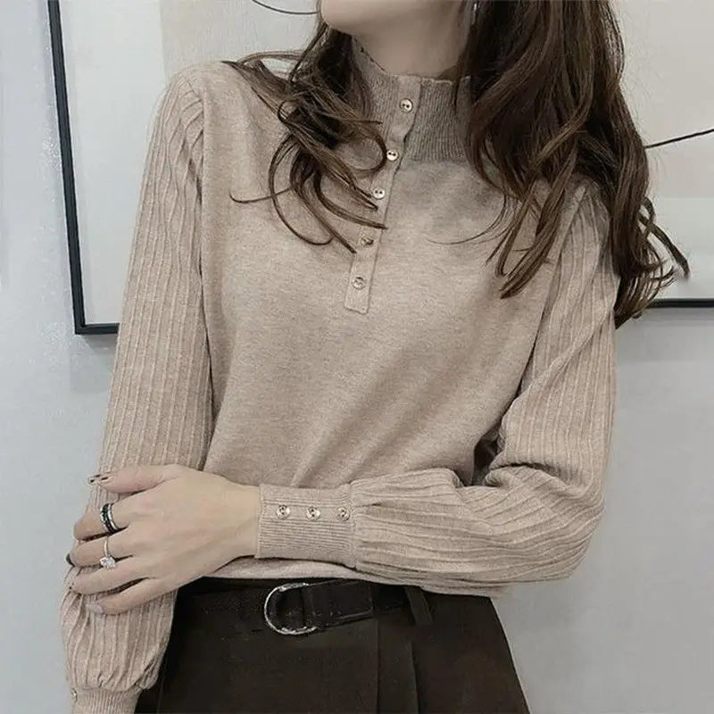 Autumn and Winter Semi High Neck Knitted Sweater