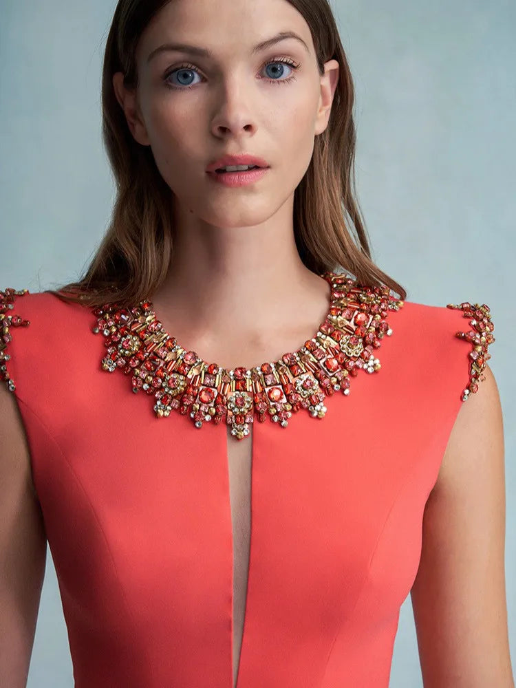 2026 Designer Fashion Colorful Diamond Beading Sleeveless  Tank Dress