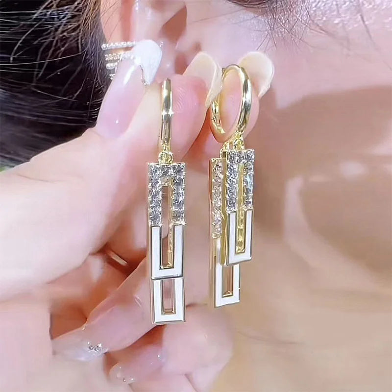 Shiny Zircon Square Hoop Earrings for