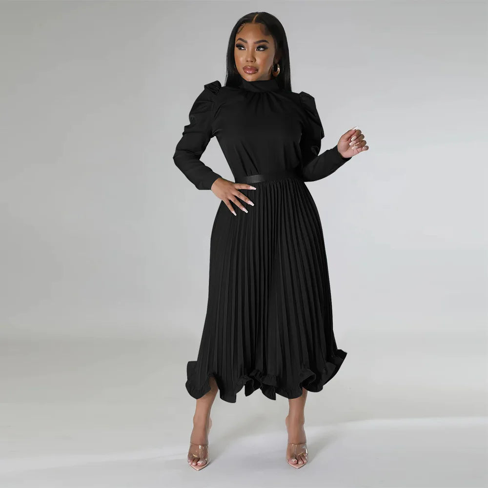 High Neck  Two Piece Fashion Plus Size Pleated Evening Party Dress