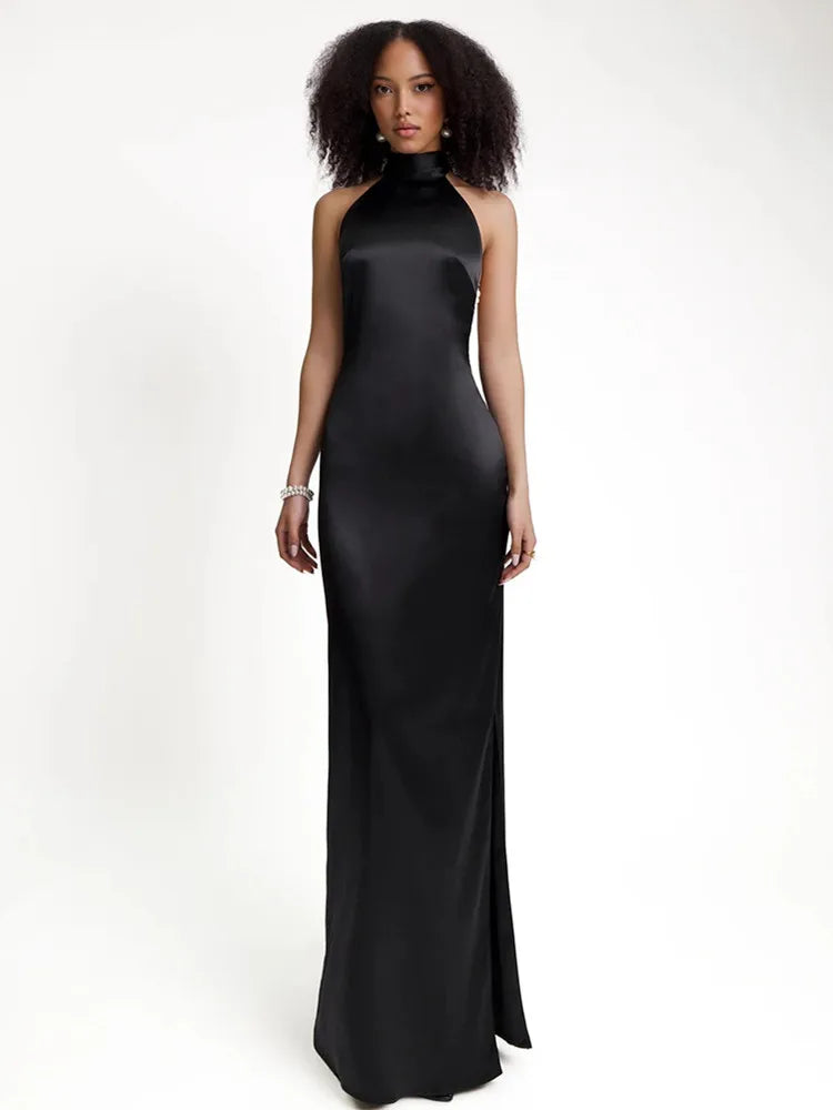 2024 Chic Sexy Backless Halter Pearl Black White Maxi Long Bodycon Dress