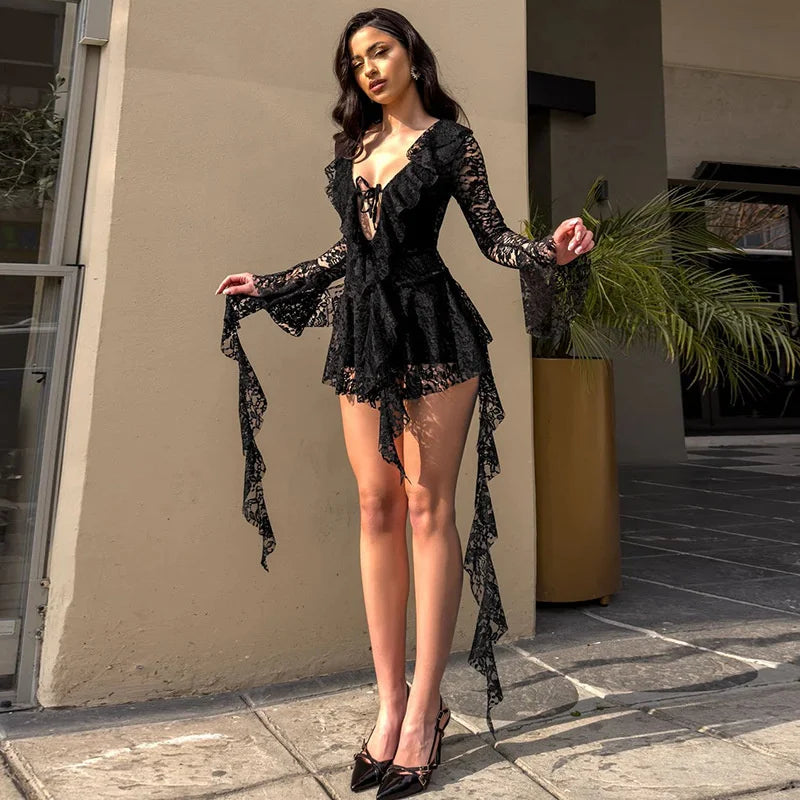 Sexy Deep V-neck Lace Dress