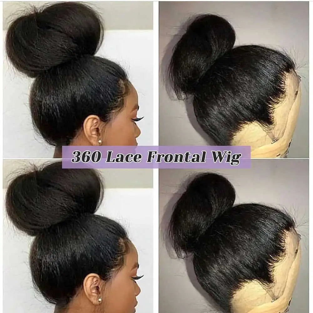 Hidden Strap Kinky Straight 360 Lace Front Wigs