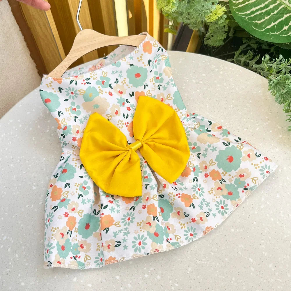 Cute Printed Bow Lace Dog Dresses for Small Medium Puppies