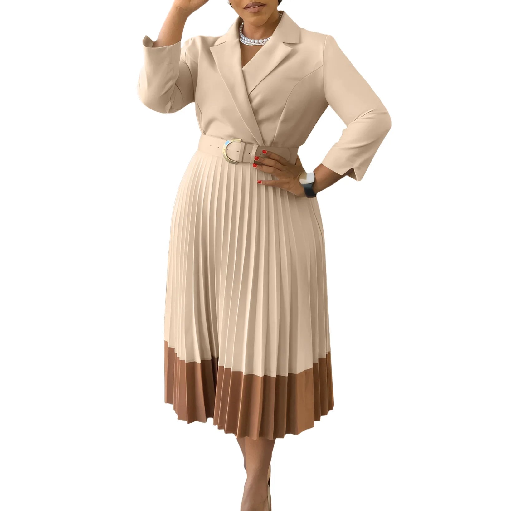Spring Autumn Casual Plus Size Slim Retro Elegant V-Neck High Waist Long Sleeve  Dress
