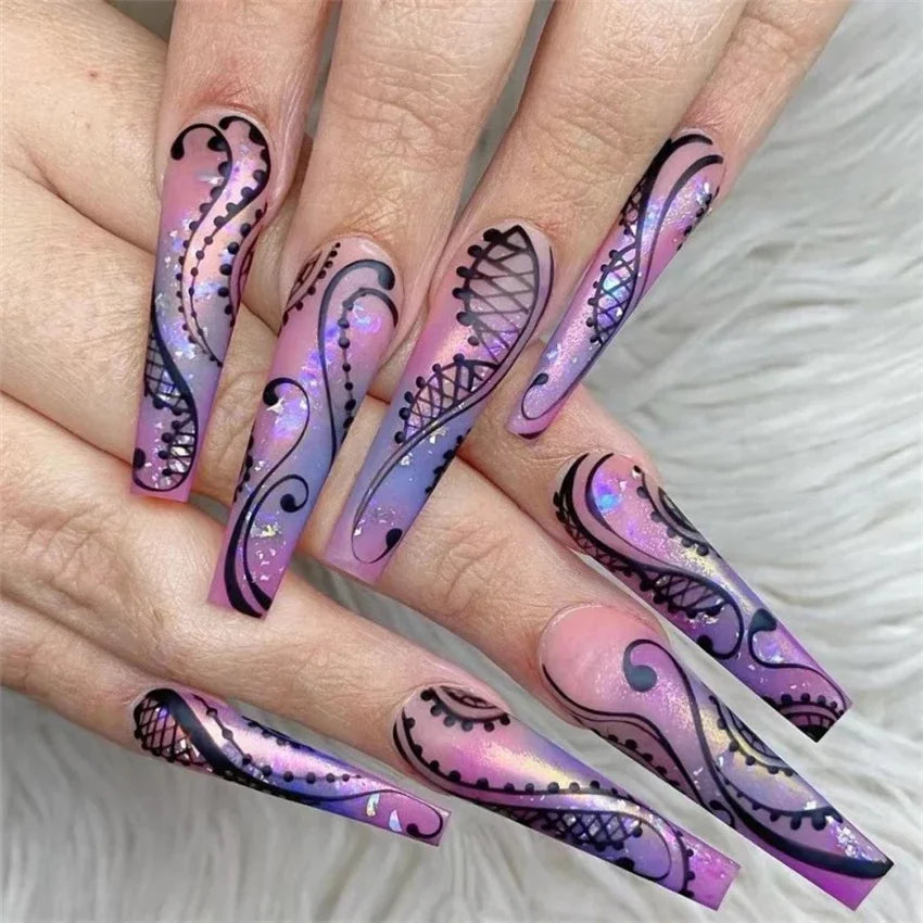 24Pcs/Set French Ballet Fake Nails Art Stars Sky Eyes Wearing False Nails