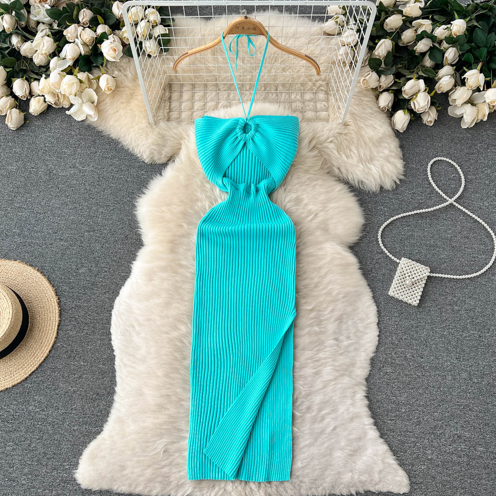 Cut Out Sexy Split Halter Crochet Bodycon Dress