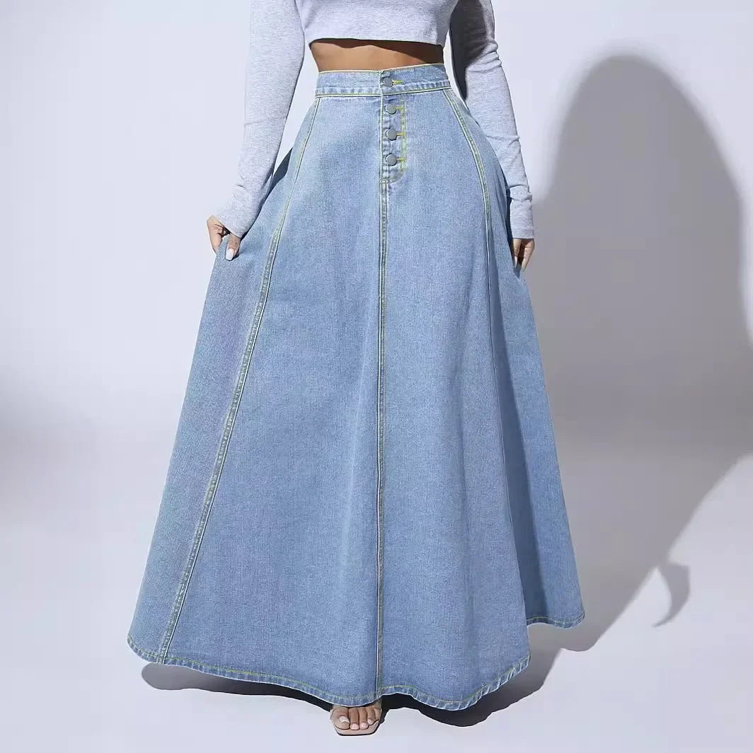 High Waist Jeans Vintage Maxi Denim Skirt
