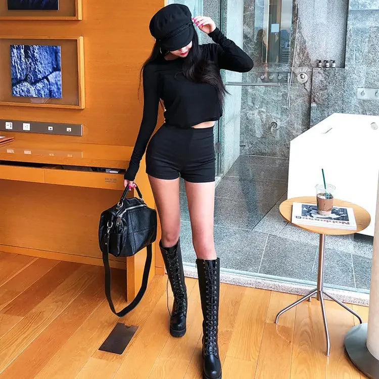 Black White Sports Elastic Casual Sexy Shorts