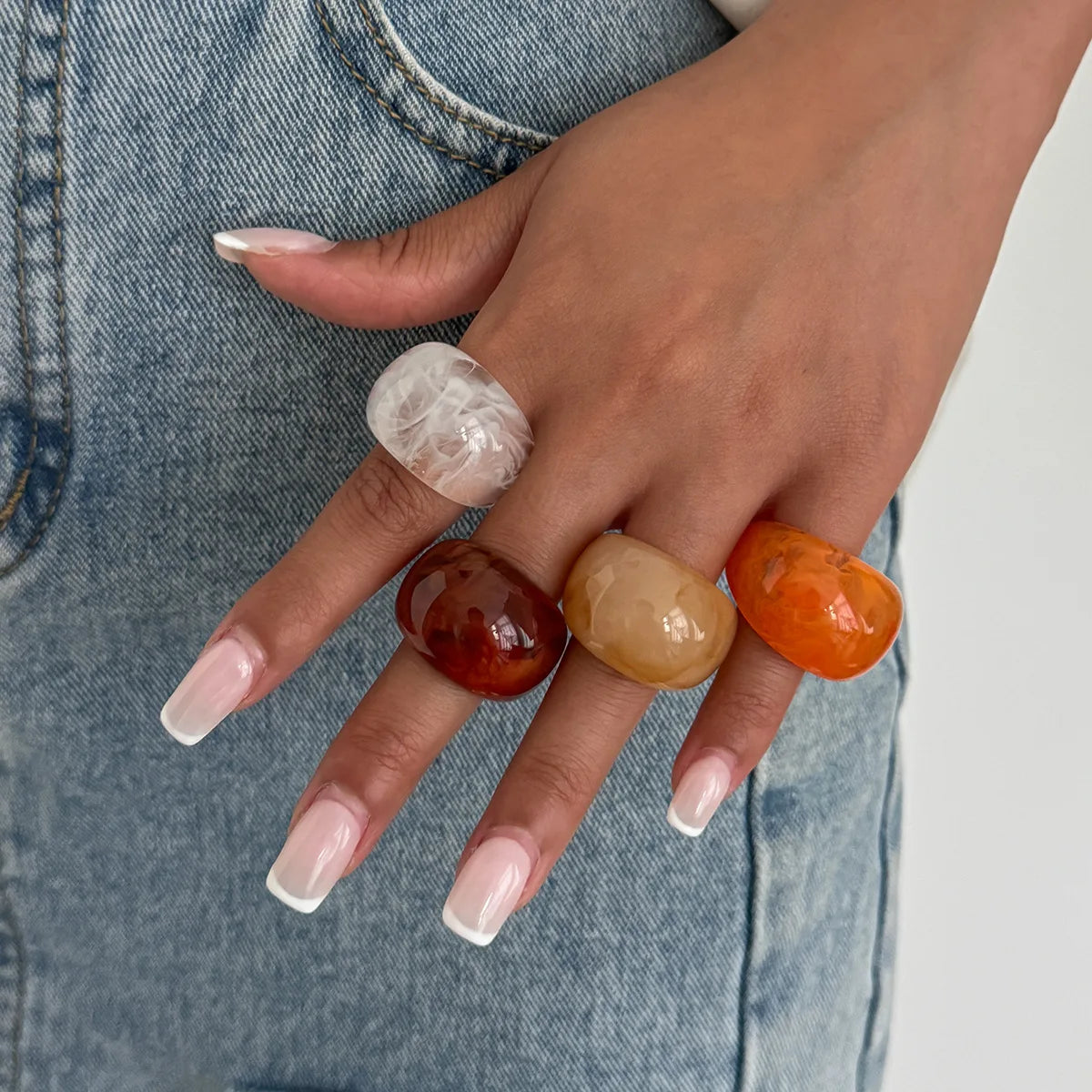 Smudging Resin Water Drop Chunky Rings