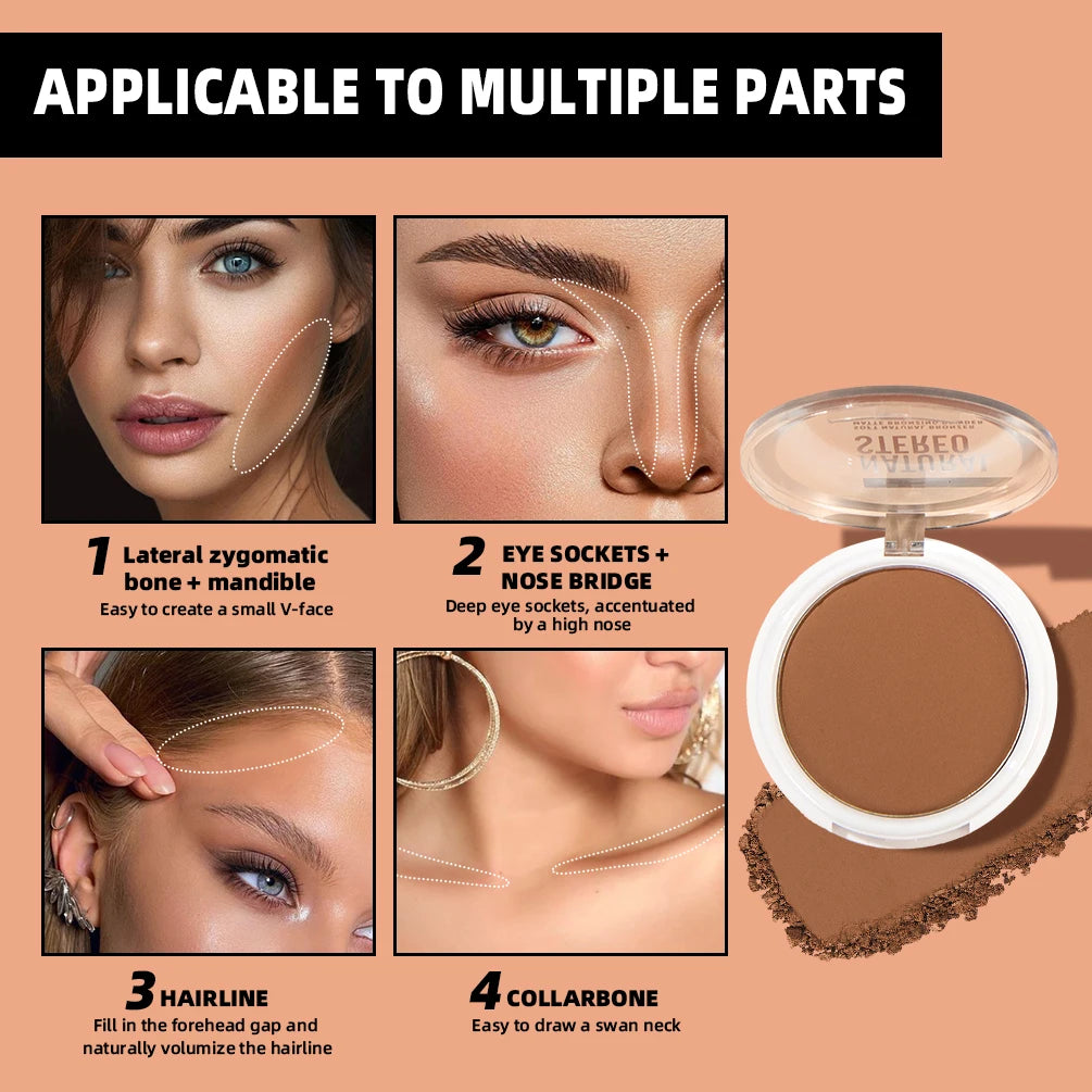3D Matte Bronzer & Contour Powder Palette – Natural, Long‑Lasting, Waterproof Definition