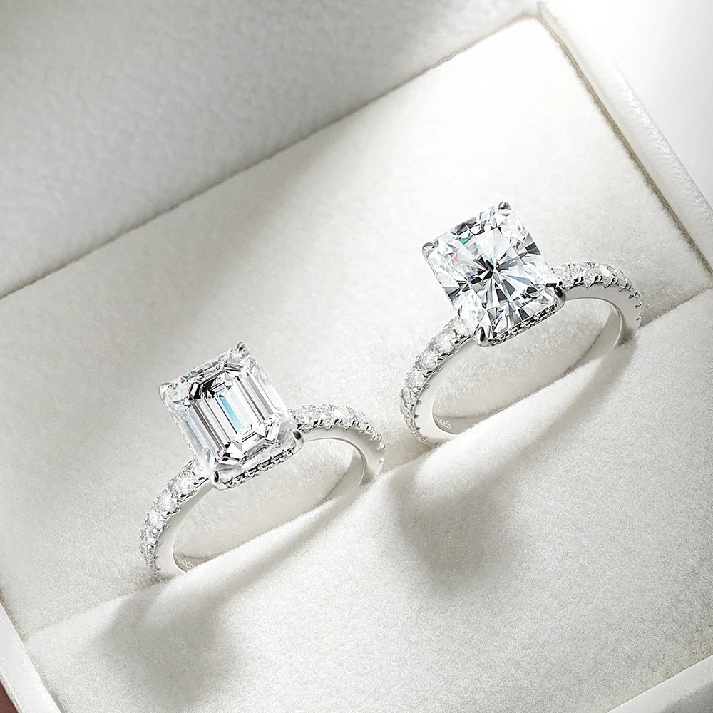 Emerald/Radiant Cut Real Full Moissanite Ring for Women