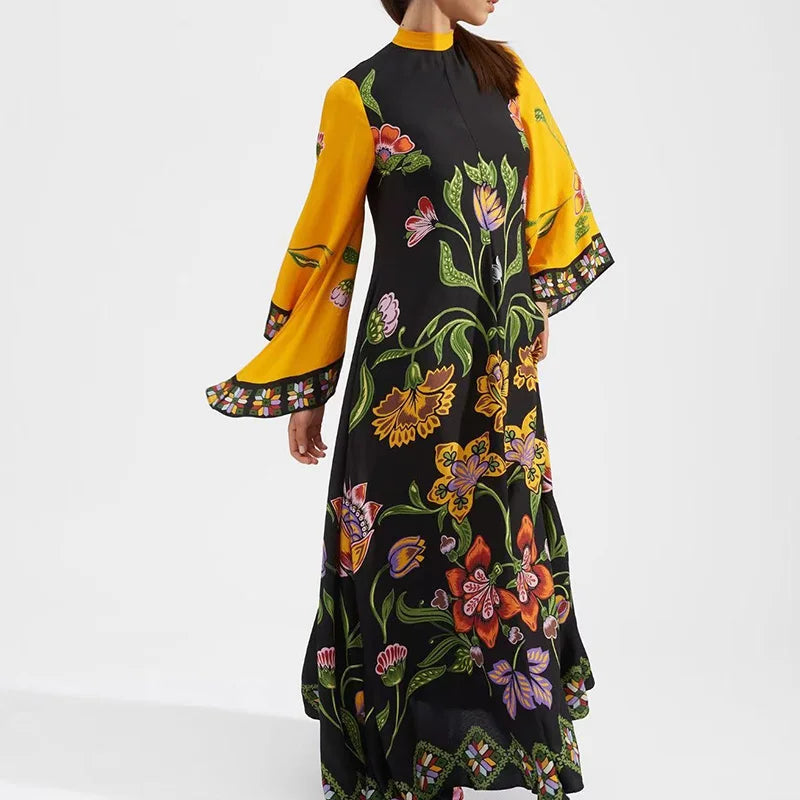 Stand Collar Elegant Casual High Waist Long Sleeve Party Dress