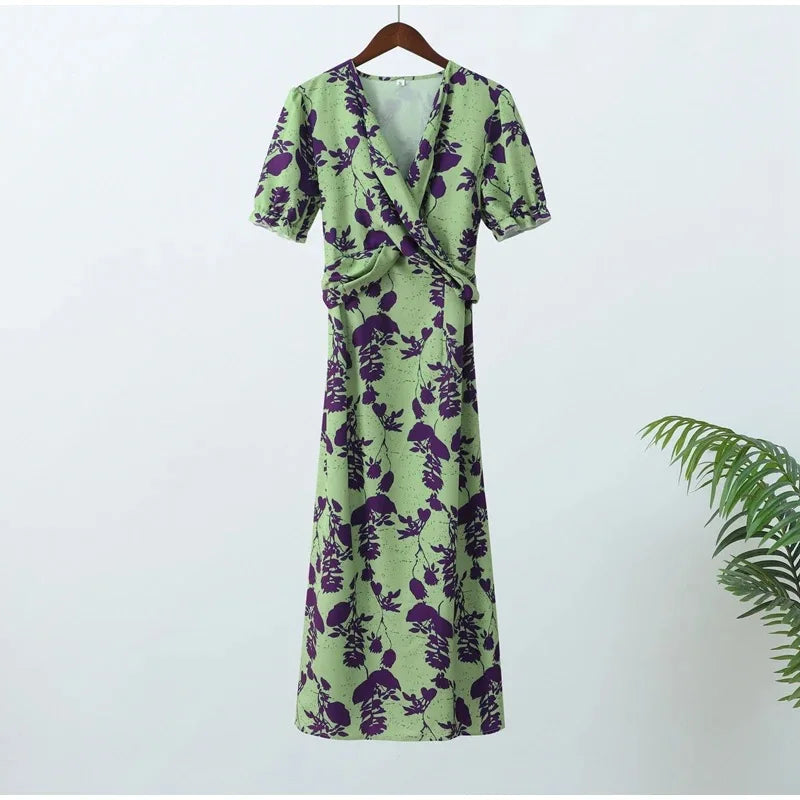 Summer Short Sleeve Print Long Dress