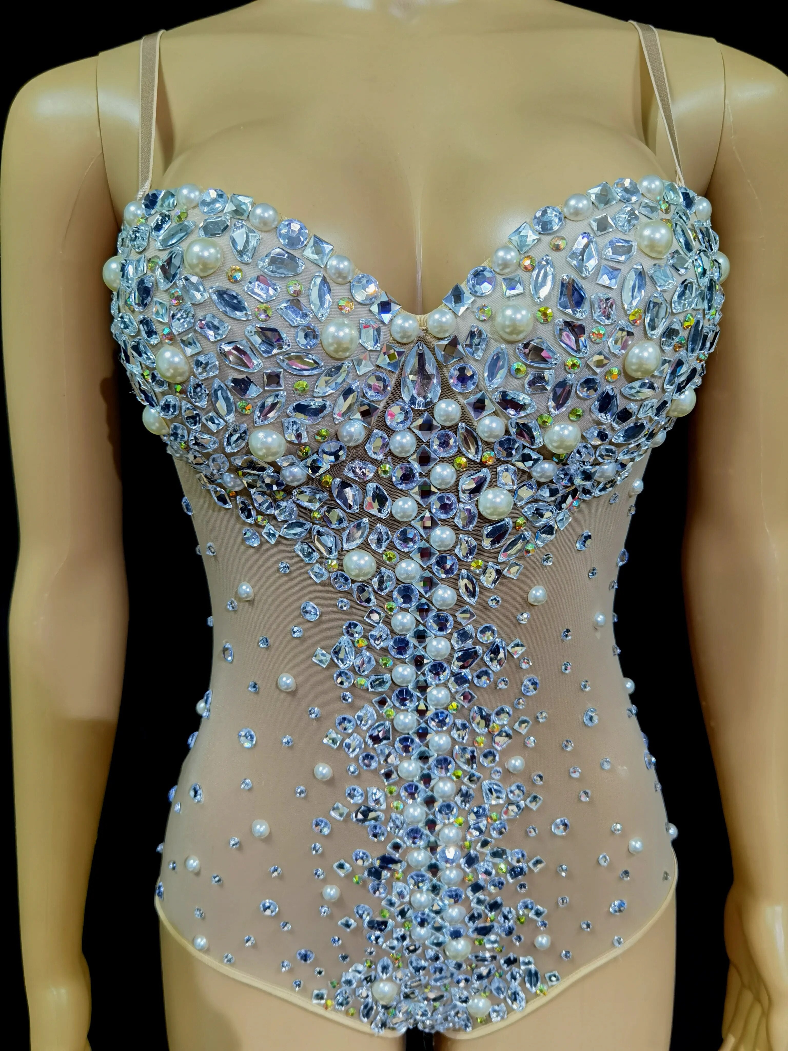 Sparkly Silver Crystals Rhinestones Bodysuit