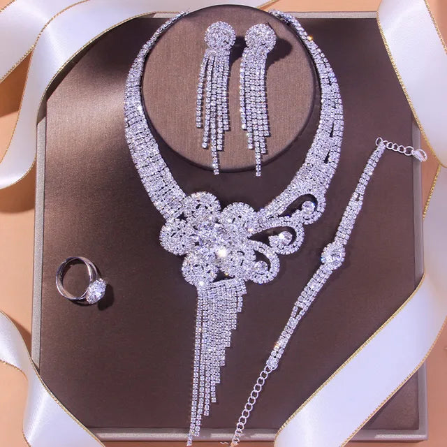 Luxury Flowers Rhinestone Bridal Jewelry Sets