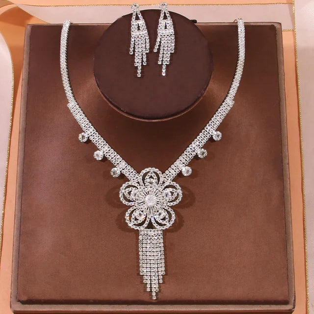 Zircon Flowers Necklace and Earrings Set