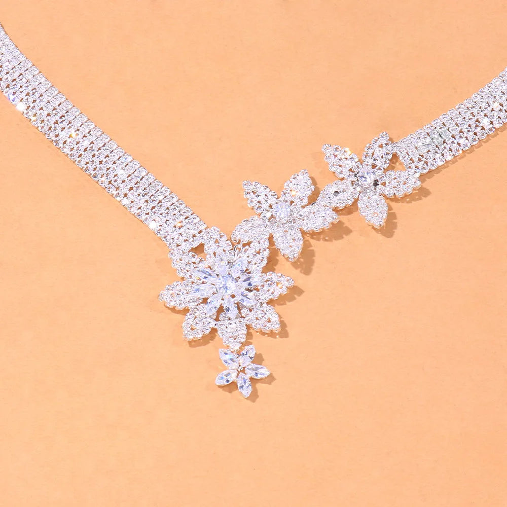 Zircon Flowers Necklace and Earrings Set