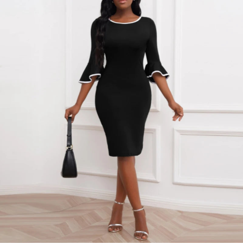 Summer Autumn Oversized Round Neck Patchwork Bodycon Dresses