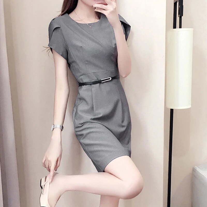 Summer  Solid Color  Short Sleeve Slim Bodycon Dress