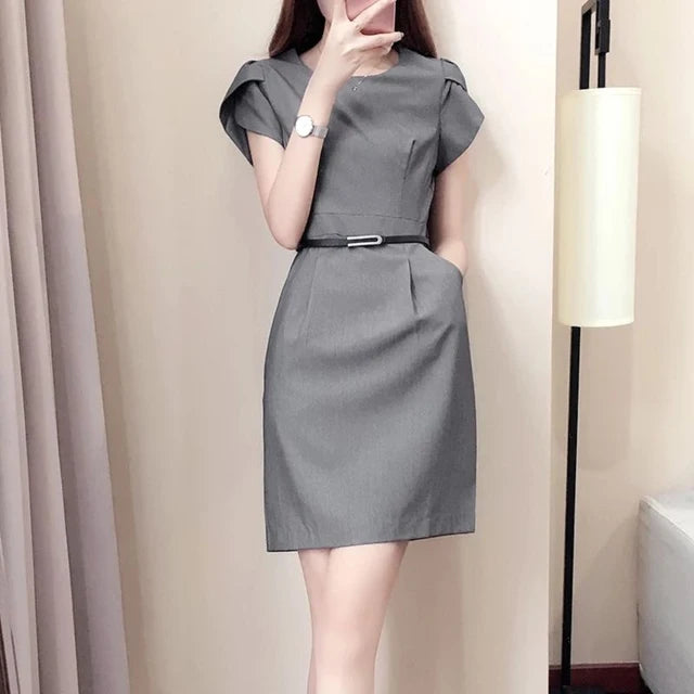 Summer  Solid Color  Short Sleeve Slim Bodycon Dress