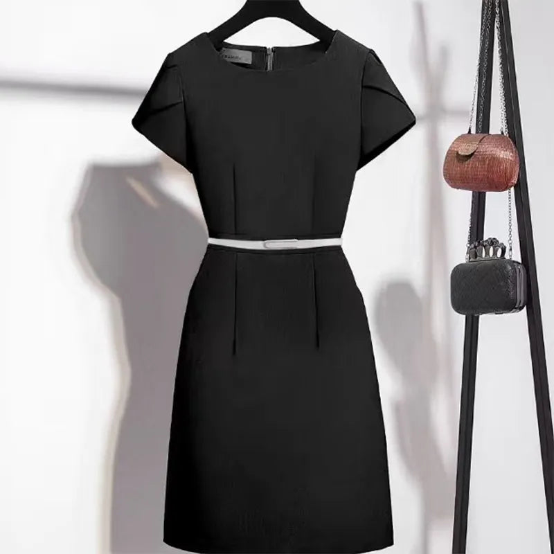 Summer  Solid Color  Short Sleeve Slim Bodycon Dress