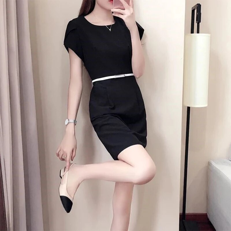 Summer  Solid Color  Short Sleeve Slim Bodycon Dress