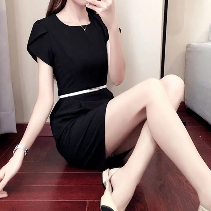Summer  Solid Color  Short Sleeve Slim Bodycon Dress