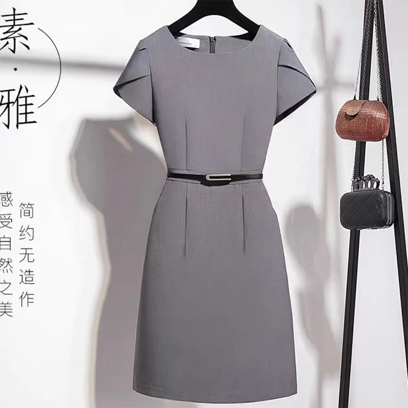 Summer  Solid Color  Short Sleeve Slim Bodycon Dress