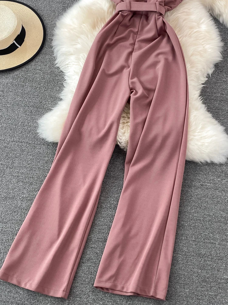 Summer Sexy Red/Orange/Black Sleeveless High Waist V-Neck Wide Leg Jumpsuit