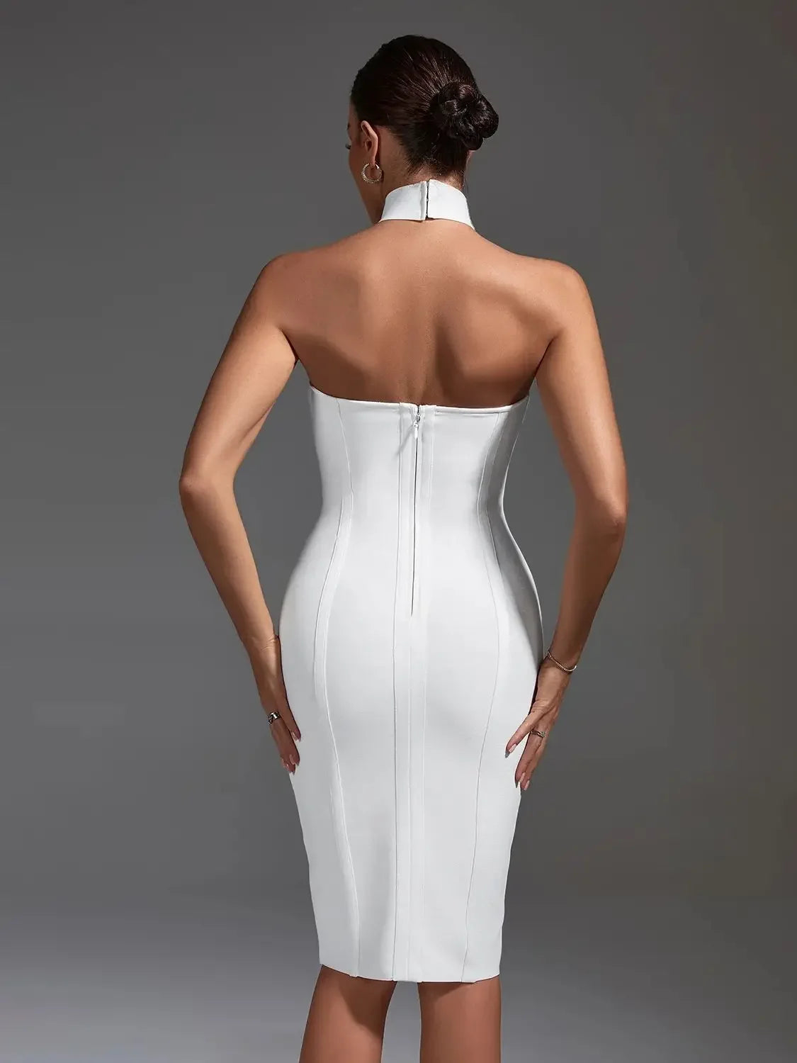 White Elegant  Bodycon Halter Neck Sexy Backless Dress