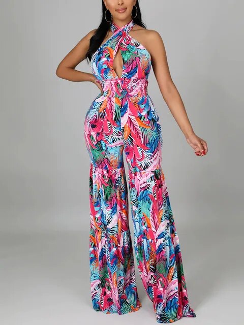 Adjustable Shoulder Floral Printed Jumpsuit