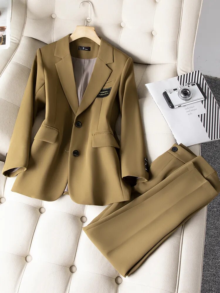 Coffee Green Black Single Breasted Straight Blazer And Trouser Work 2 Piece Set