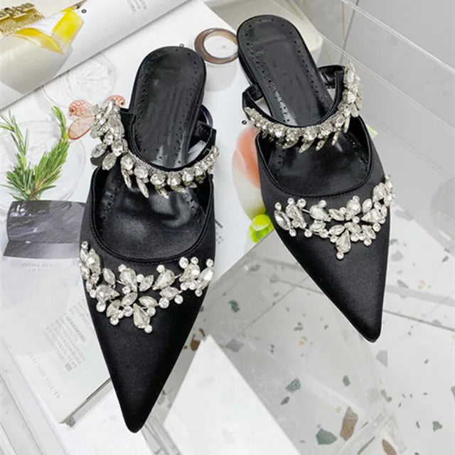 2024 Spring/Summer New Pointed Rhinestone Chain Fashion High Heel