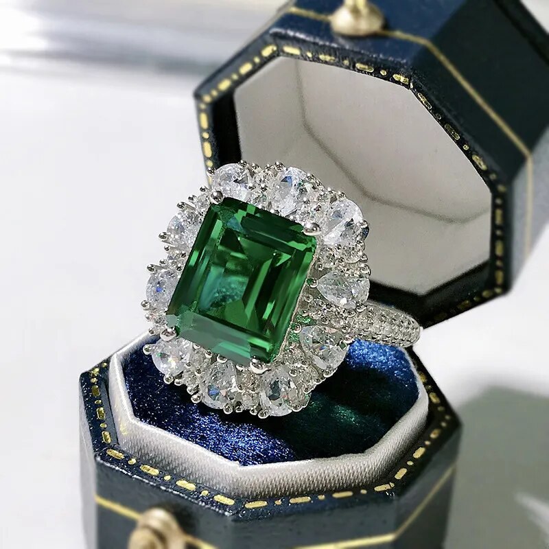 925 Sterling Silver 11*9 MM Emerald Cut Emerald Created Moissanite Gemstone