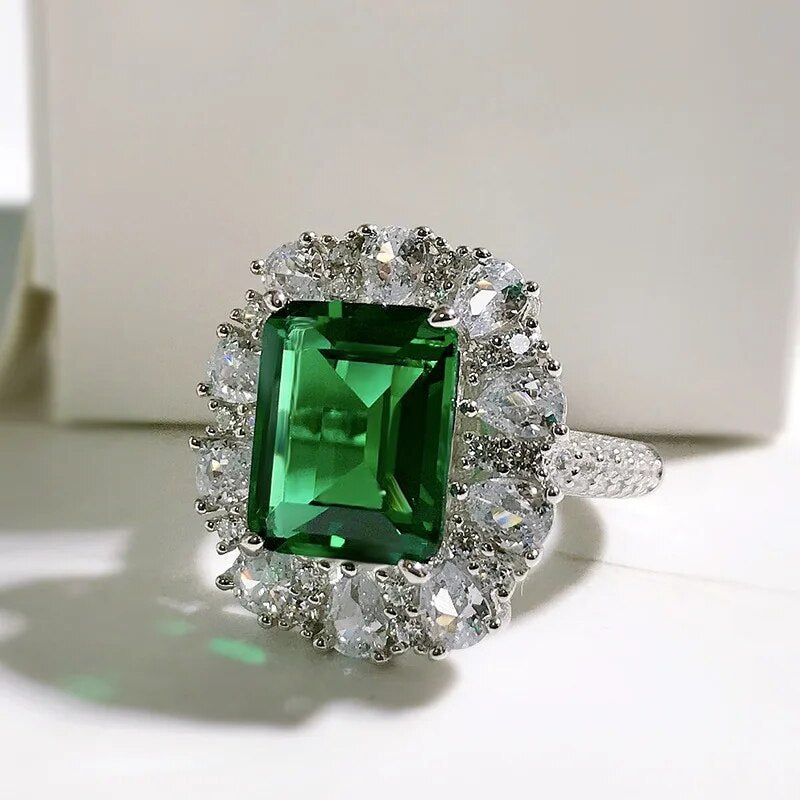 925 Sterling Silver 11*9 MM Emerald Cut Emerald Created Moissanite Gemstone