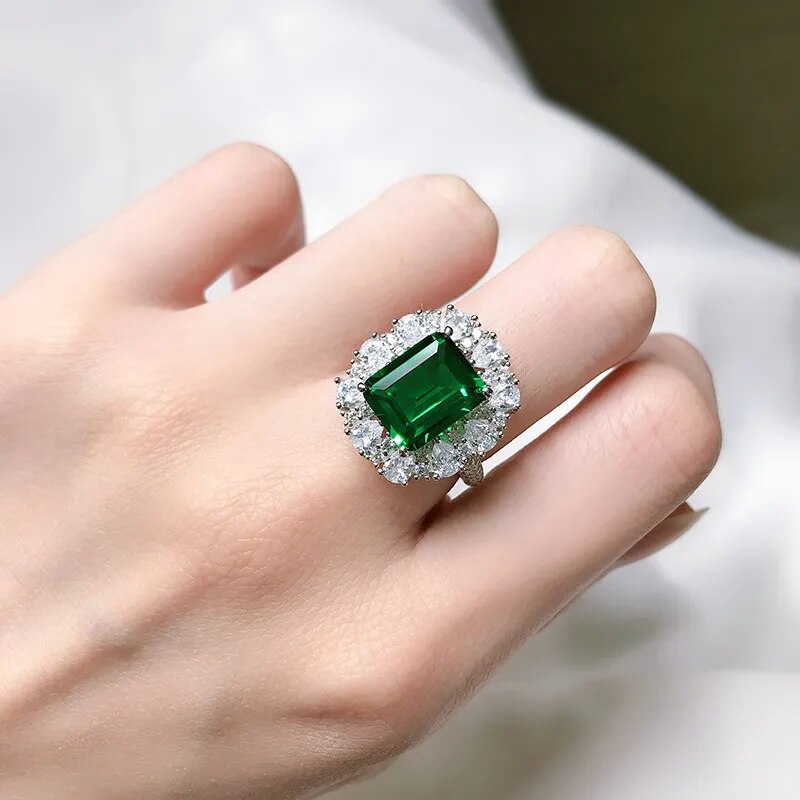 925 Sterling Silver 11*9 MM Emerald Cut Emerald Created Moissanite Gemstone