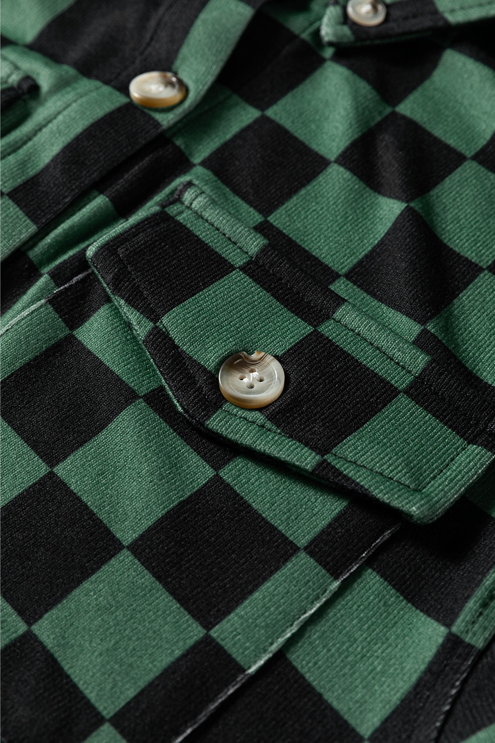 Green Checkerboard Flap Pocket Button Front Shacket