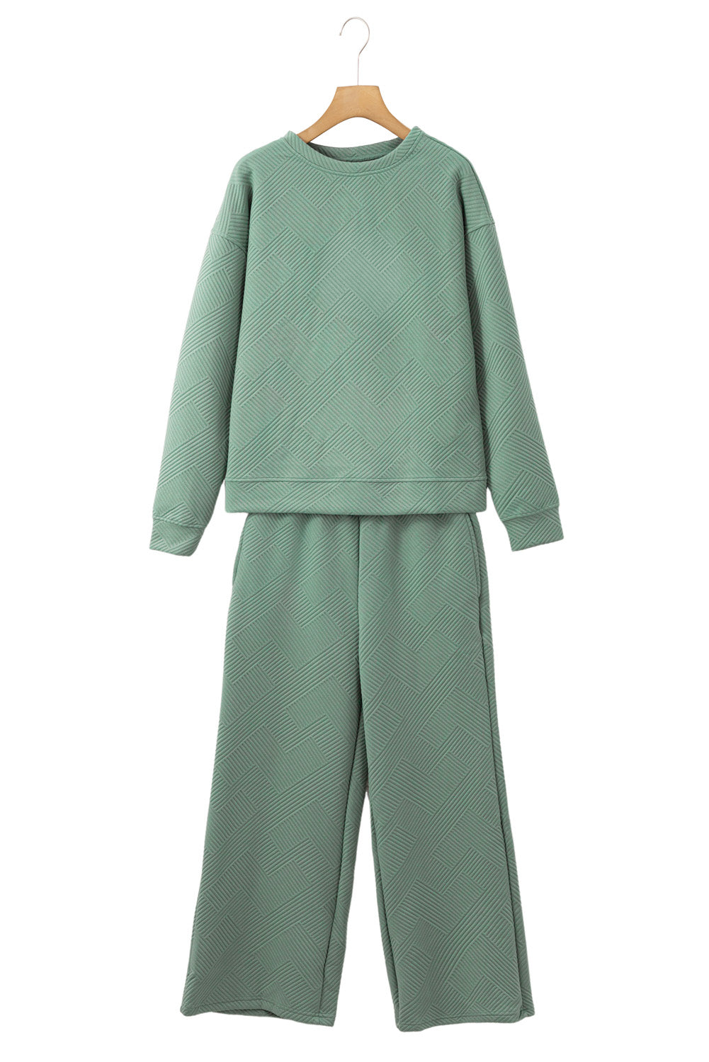Black Textured Loose Slouchy Long Sleeve Top and Pants Set