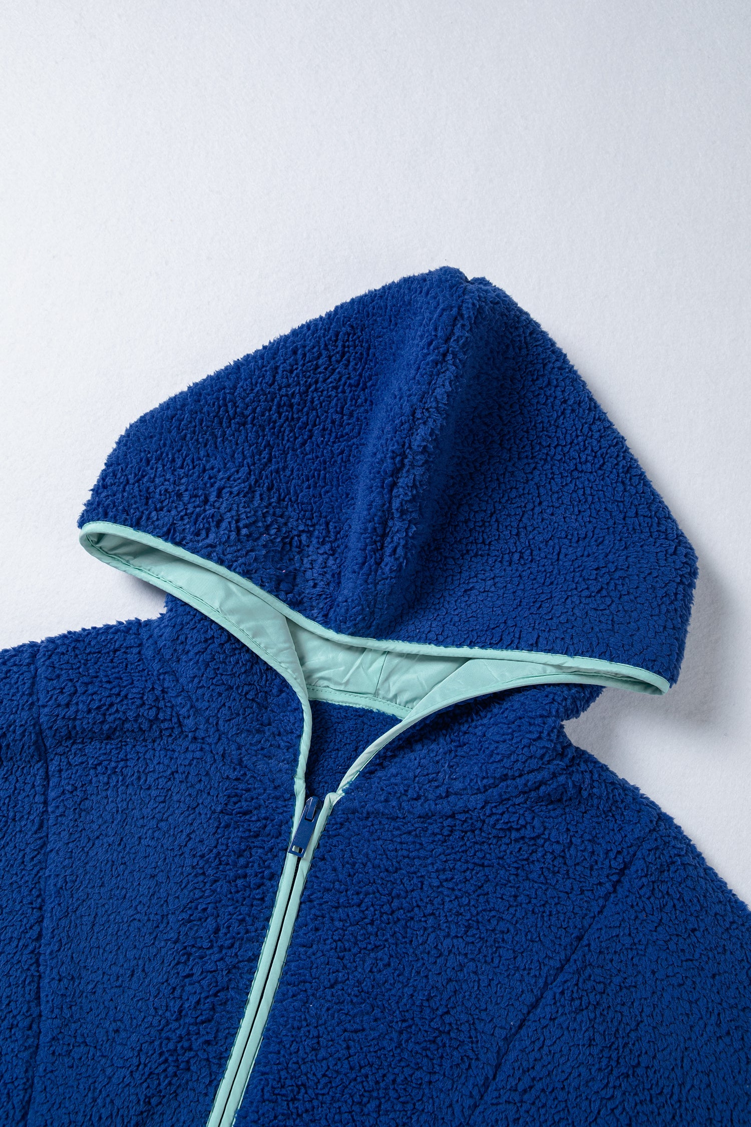 Sky Blue Sherpa Half Zip Contrast Trim Pullover Hoodie