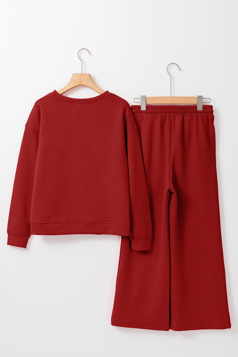 Black Textured Loose Slouchy Long Sleeve Top and Pants Set