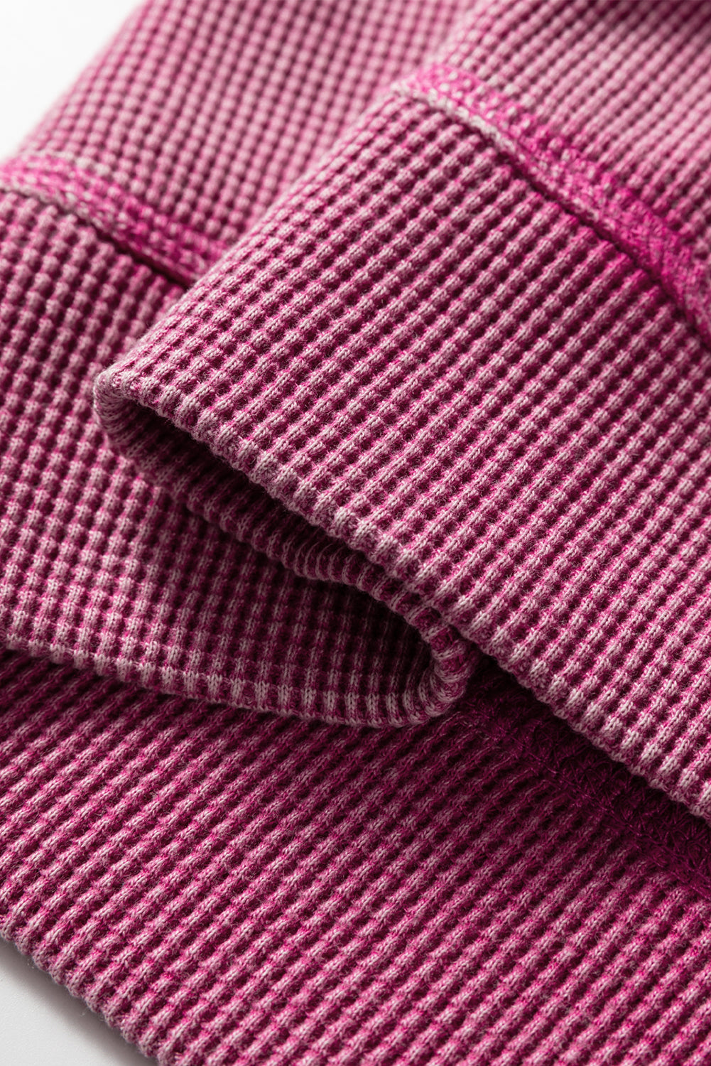 Bright Pink Waffle Knit Patchwork Long Sleeve Loose Top
