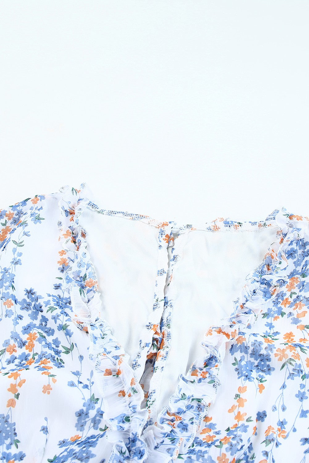 White Ruffle Detailing Open Back Floral Dress