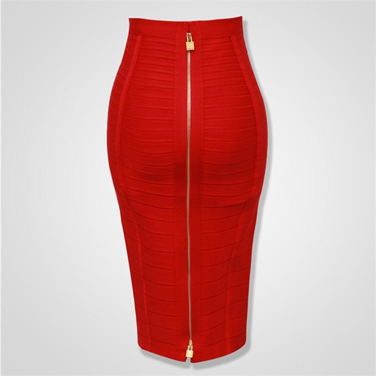 Solid Zipper Pencil Skirts