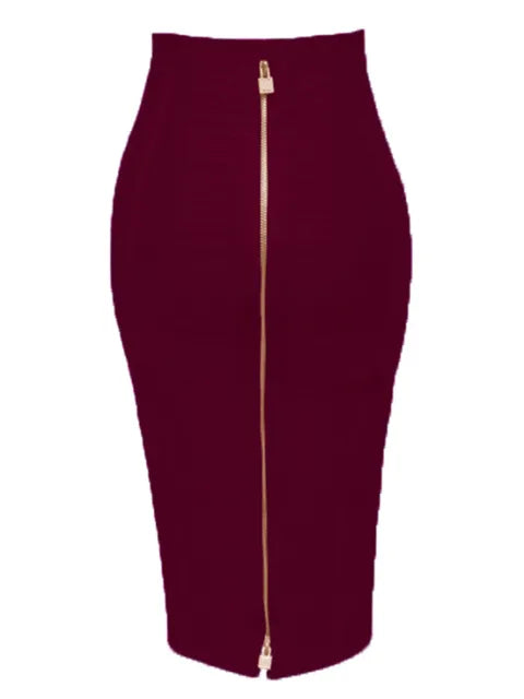 16 Colors XS- XXL Sexy Solid Zipper Elastic Bodycon Summer Pencil Skirt