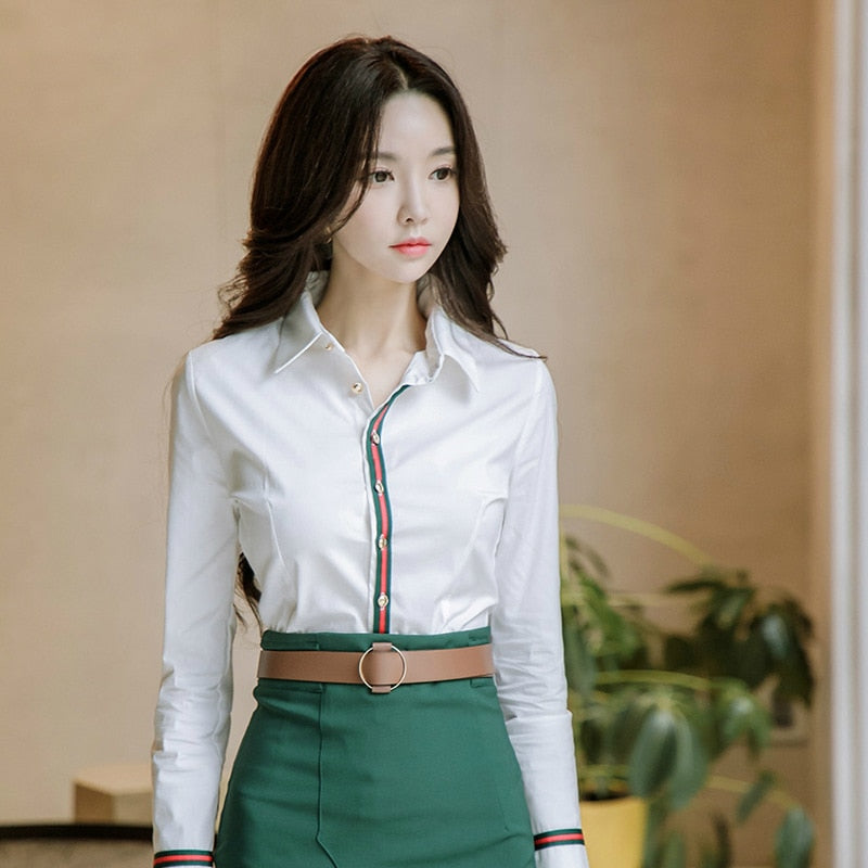 White  Blouse and Green Pencil Skirts