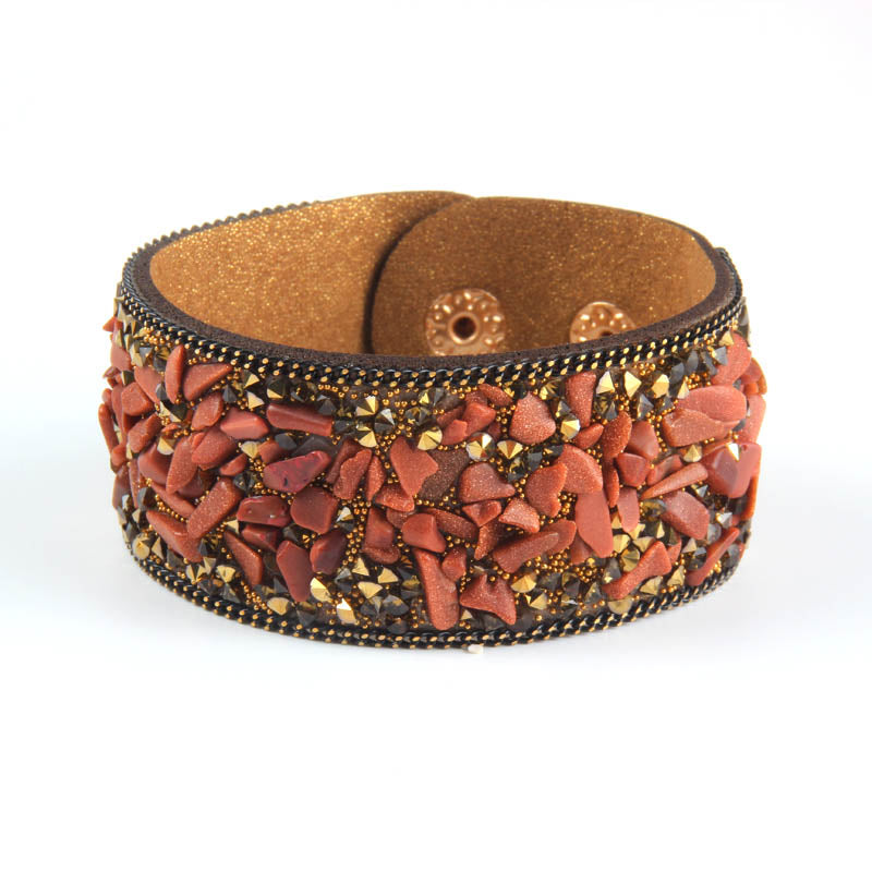 Wrap Cuff Slake Leather Bracelets With Crystal Rhinestone