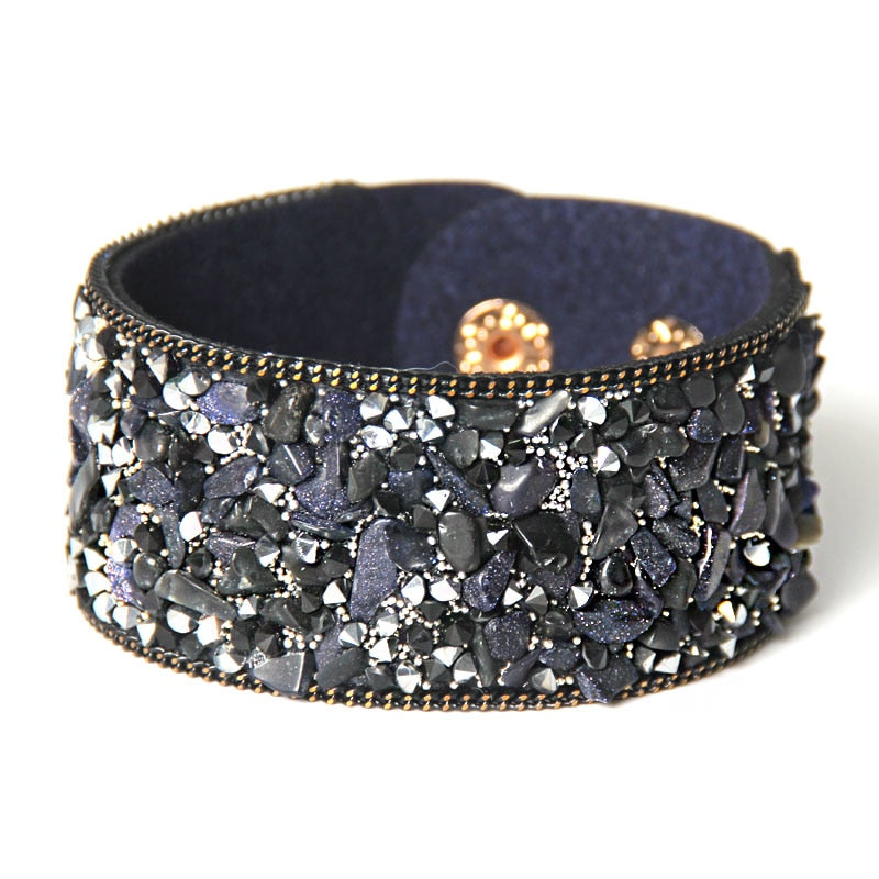 Wrap Cuff Slake Leather Bracelets With Crystal Rhinestone